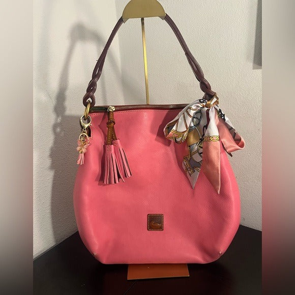Dooney & Bourke Pink Leather Shoulder Bag with Brown Accents