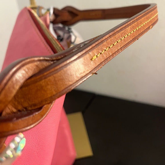 Dooney & Bourke Pink Leather Shoulder Bag with Brown Accents