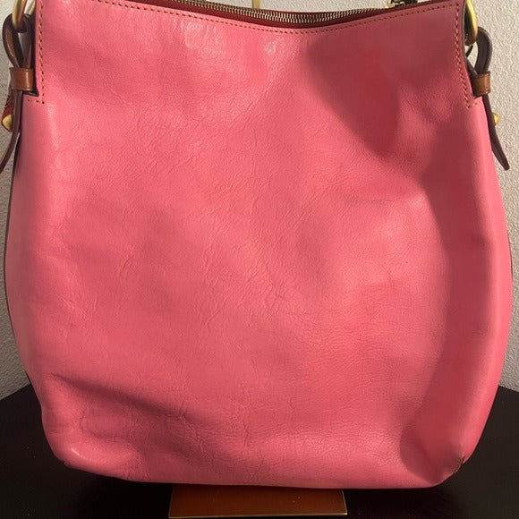 Dooney & Bourke Pink Leather Shoulder Bag with Brown Accents