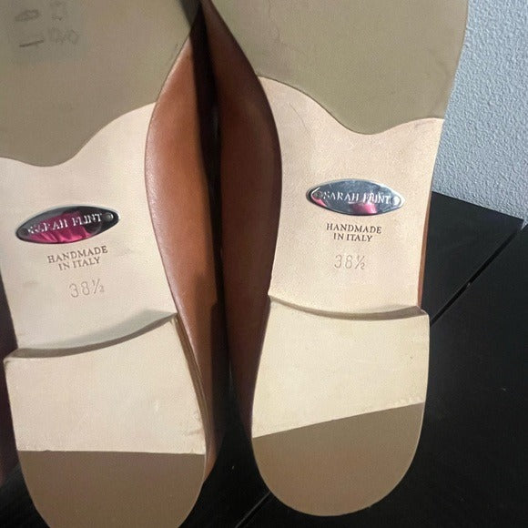 Sarah Flint Tan Leather Flats with Bow