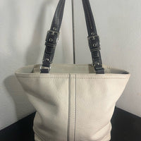 Coach White and Black Leather Tote Bag F13089