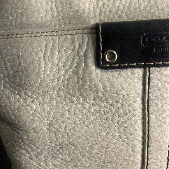 Coach White and Black Leather Tote Bag F13089