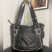 Juicy Couture Black Leather Shoulder Bag with Silver Hardware
