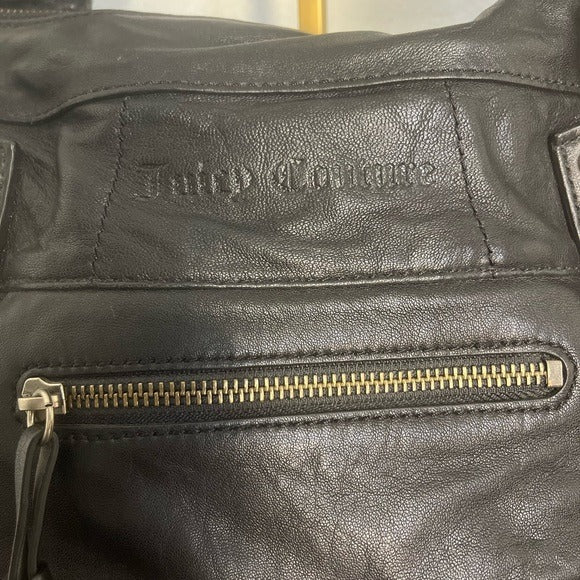 Juicy Couture Black Leather Shoulder Bag with Silver Hardware