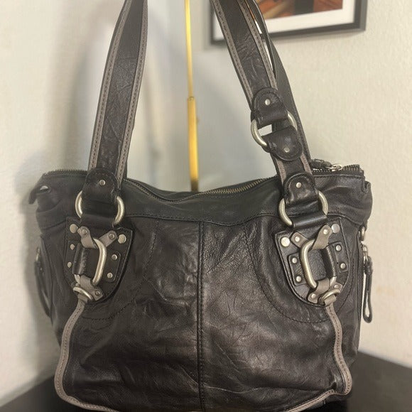Juicy Couture Black Leather Shoulder Bag with Silver Hardware