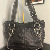 Juicy Couture Black Leather Shoulder Bag with Silver Hardware