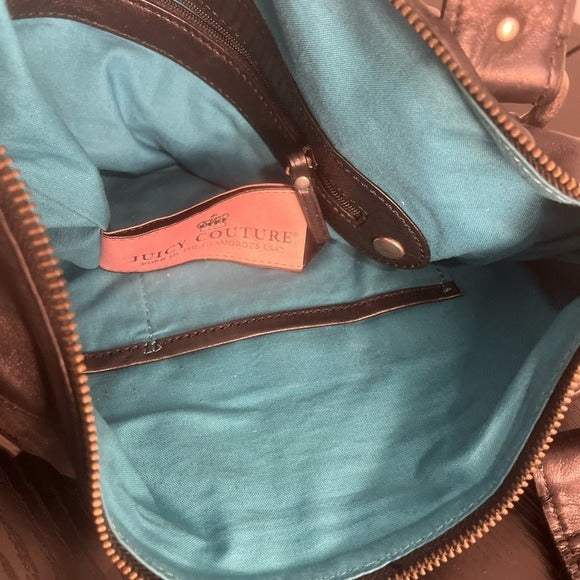 Juicy Couture Black Leather Shoulder Bag with Silver Hardware