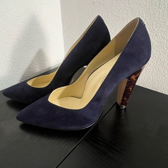 Sarah Flint Navy Suede Pumps w/Leopard Heel