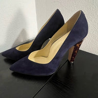 Sarah Flint Navy Suede Pumps w/Leopard Heel