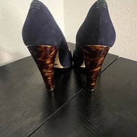 Sarah Flint Navy Suede Pumps w/Leopard Heel