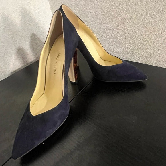 Sarah Flint Navy Suede Pumps w/Leopard Heel