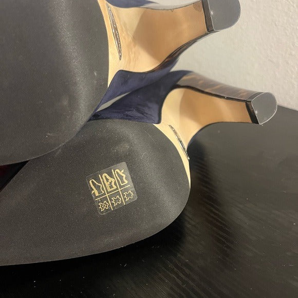 Sarah Flint Navy Suede Pumps w/Leopard Heel