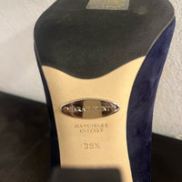 Sarah Flint Navy Suede Pumps w/Leopard Heel