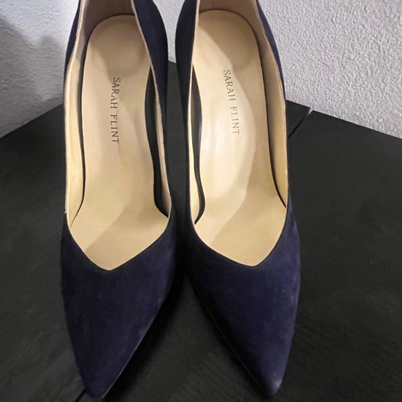 Sarah Flint Navy Suede Pumps w/Leopard Heel