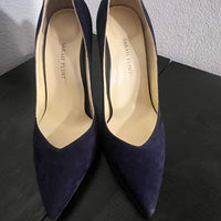 Sarah Flint Navy Suede Pumps w/Leopard Heel