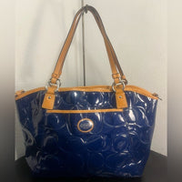 Coach Blue & Tan Patent Leather Shoulder Bag w/ Vachetta Leather Handles F20023