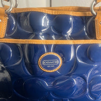 Coach Blue & Tan Patent Leather Shoulder Bag w/ Vachetta Leather Handles F20023