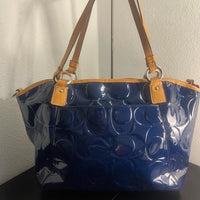 Coach Blue & Tan Patent Leather Shoulder Bag w/ Vachetta Leather Handles F20023